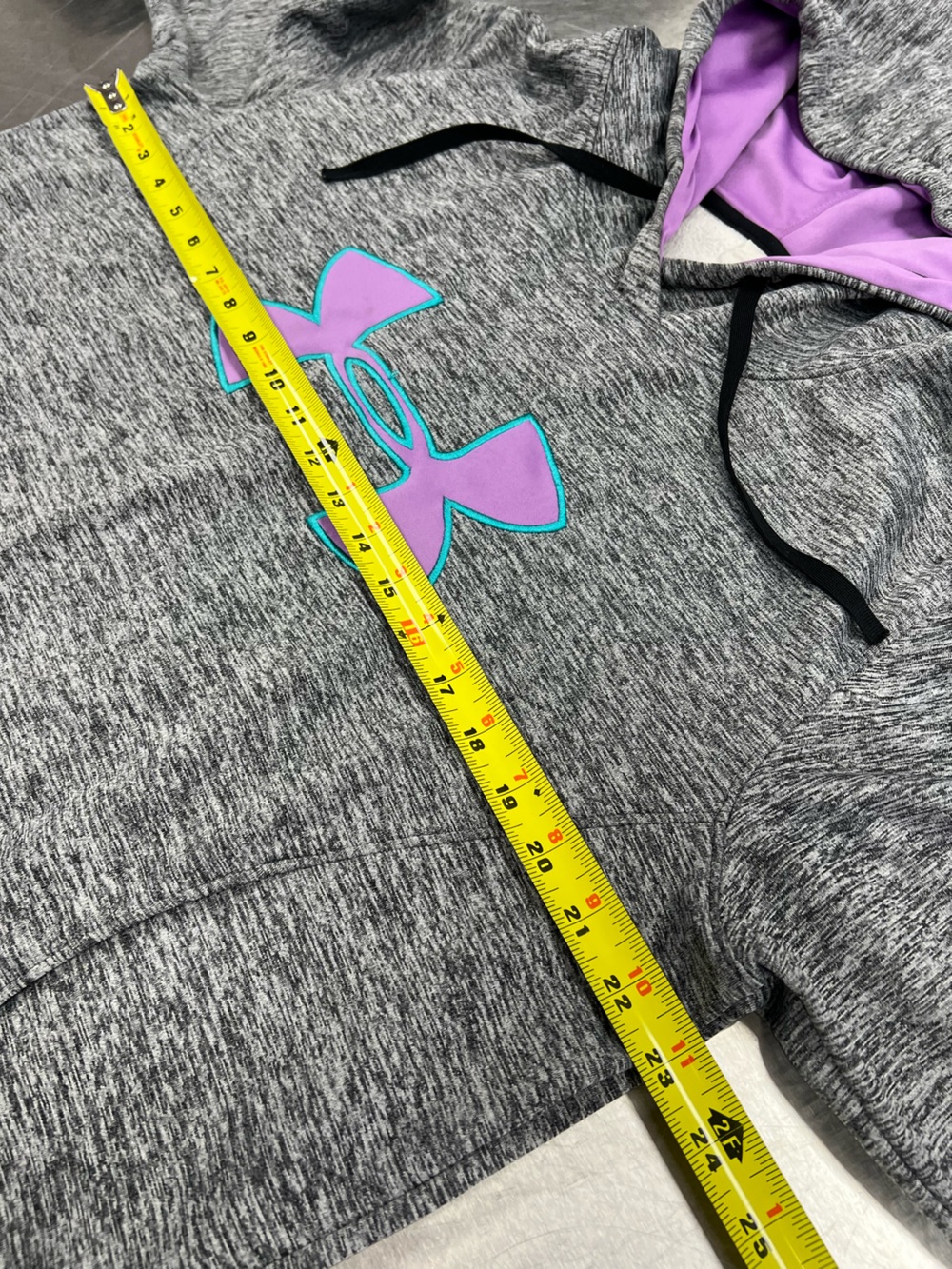 Under Armour Storm Gray Heather Hoodie with Purple Logo and Lined Hood Women XL - Picture 6 of 9